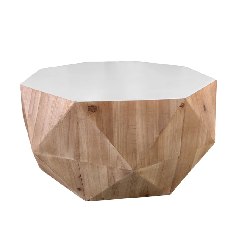 38"Three-dimensional Embossed Pattern Design American Retro Style Coffee Table,White Tabletop - Natural - Wood