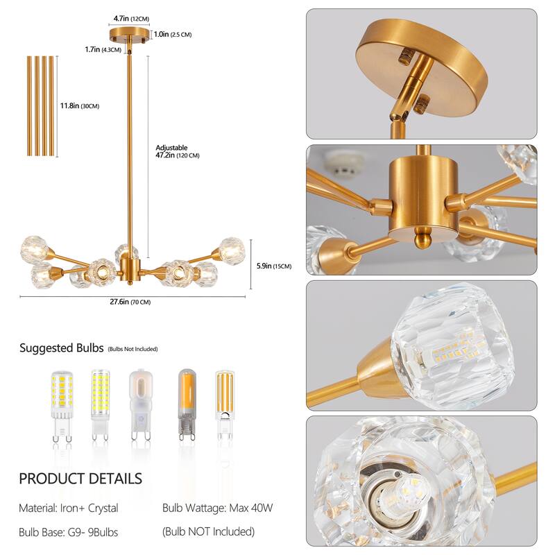 9 Lights Crystal Chandeliers(Bulbs Not Included)