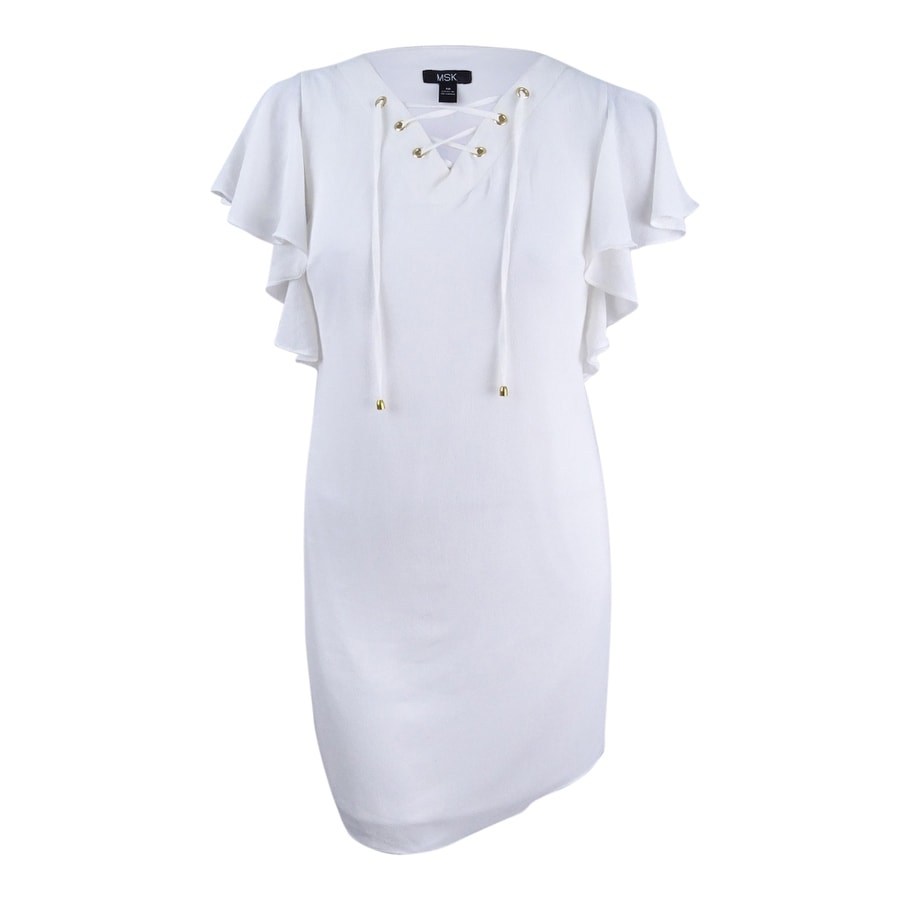 white flutter sleeve dress