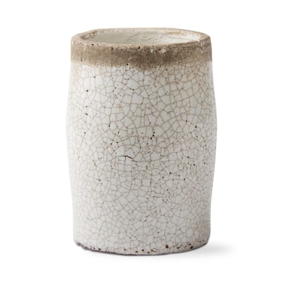 White Crackle Glazed Rustic Vase Medium Terra Cotta, 4.0L x 4.0W x 6.25H inches