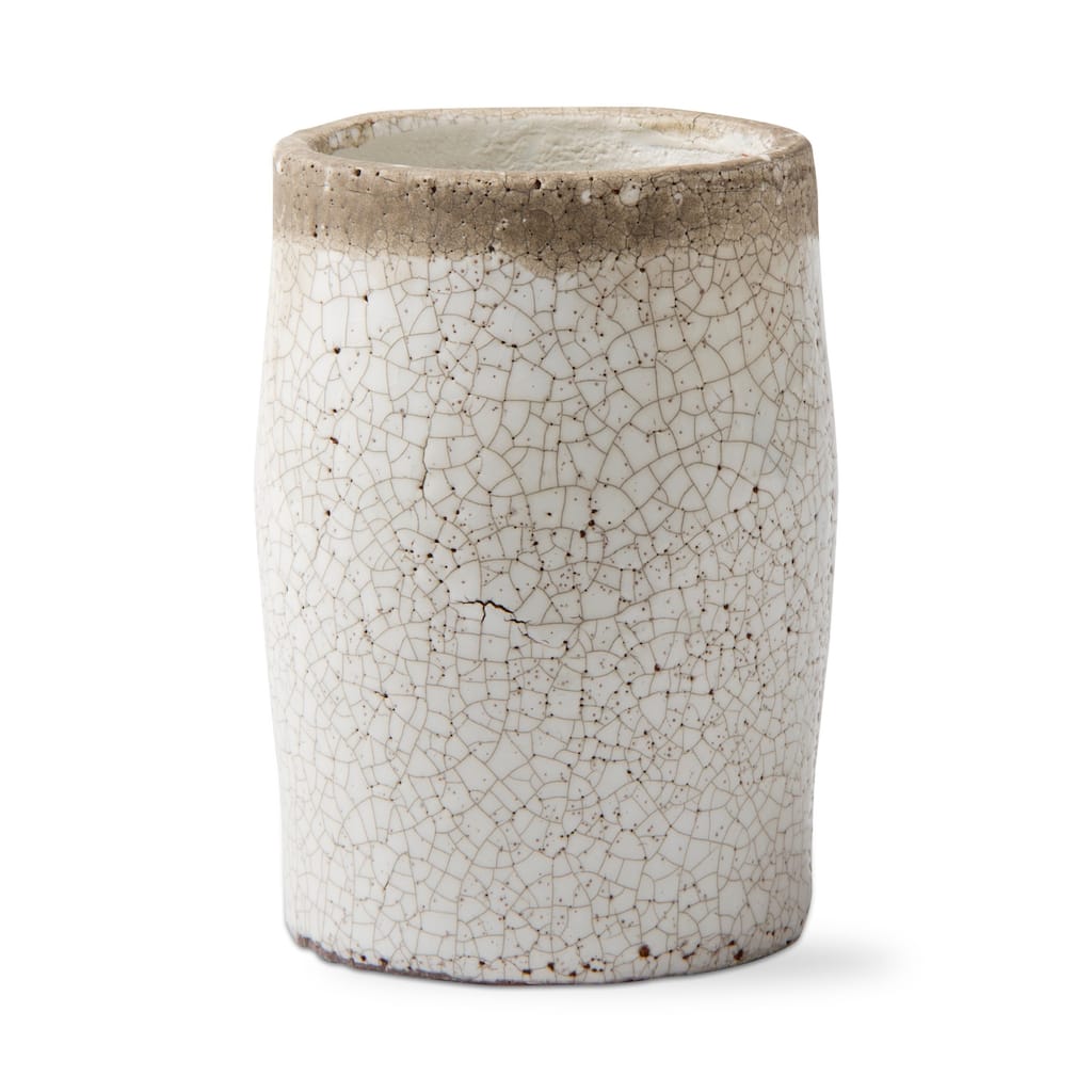 White Crackle Glazed Rustic Vase Medium Terra Cotta, 4.0L x 4.0W x 6.25H inches
