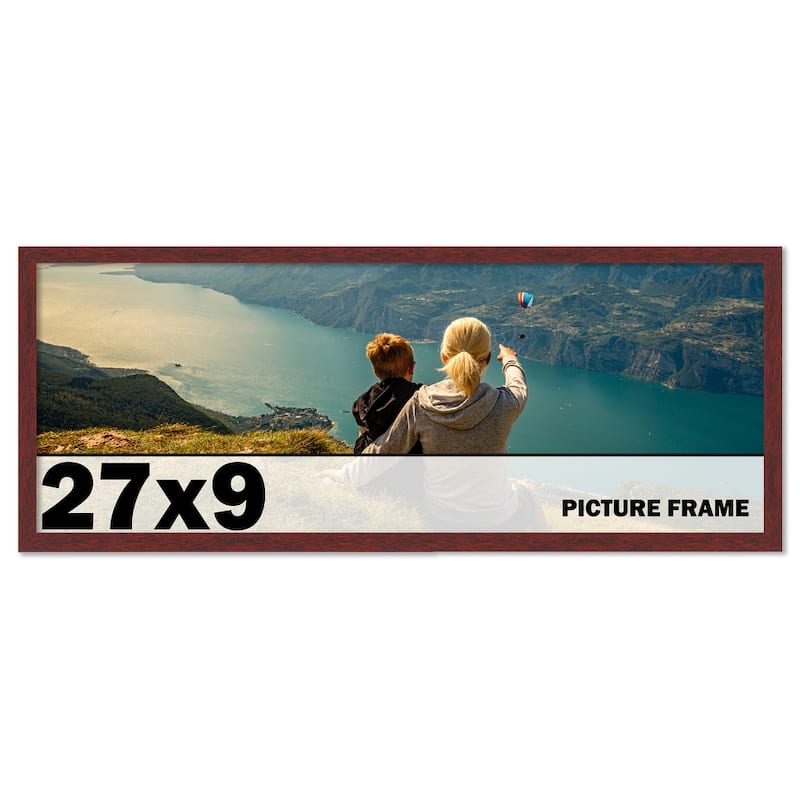 27x9 Frame Brown Mahogany Solid Wood Picture Frame Includes UV Acrylic