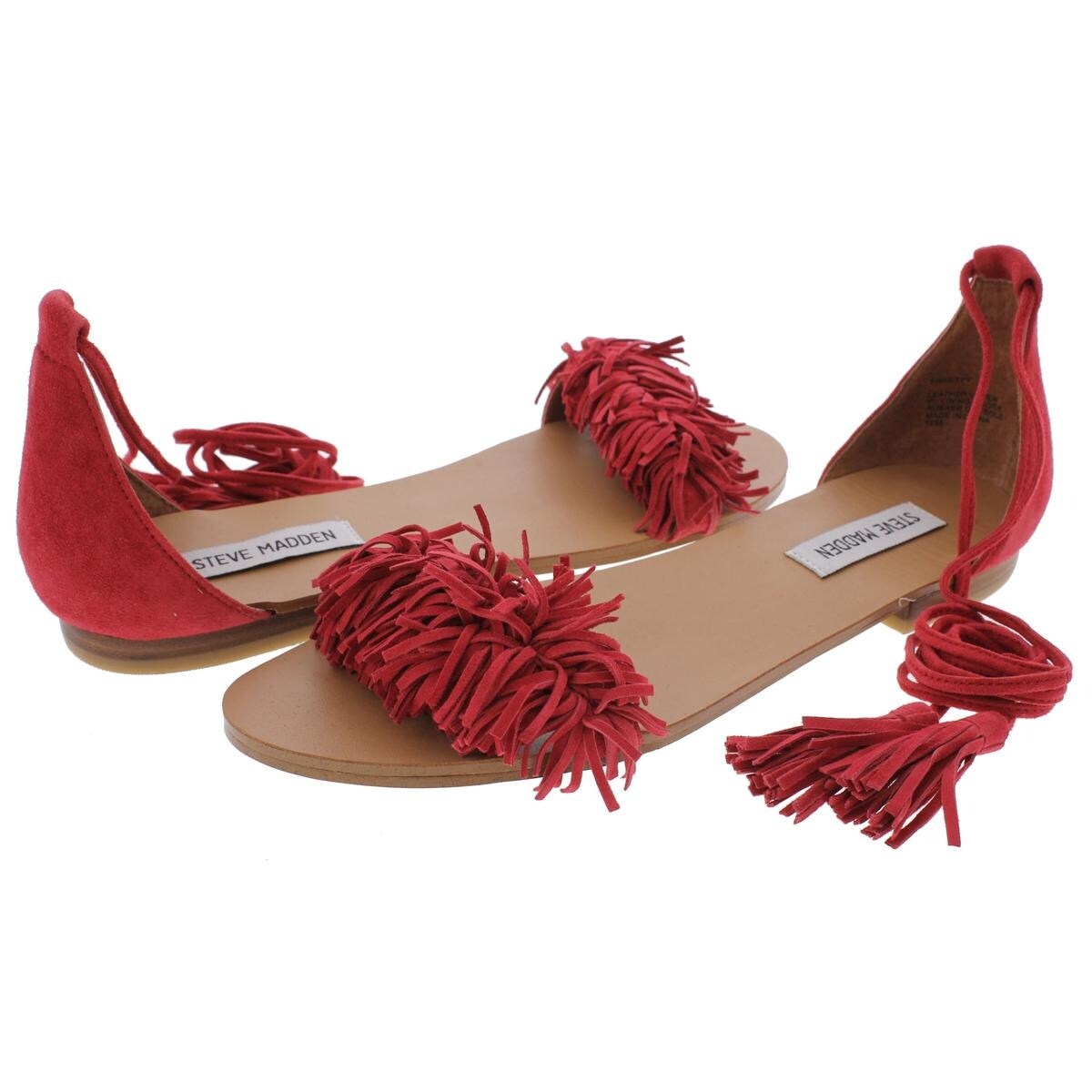 steve madden red fringe heels