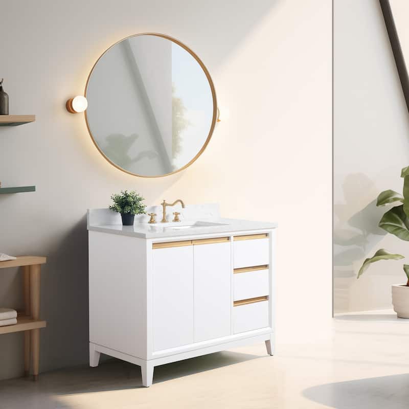 Vanity Art Bathroom Vanity with Ceramic Sink and Engineered Marble Top