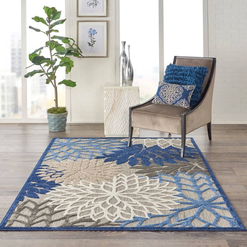 Nourison Aloha Floral Modern, Indoor/Outdoor Area Rug - 5'3" x 7'5" - Blue/Multicolor