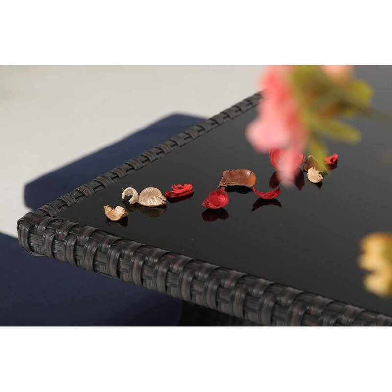 PHI VILLA Outdoor Dining Table and Ottoman Set with Cushions