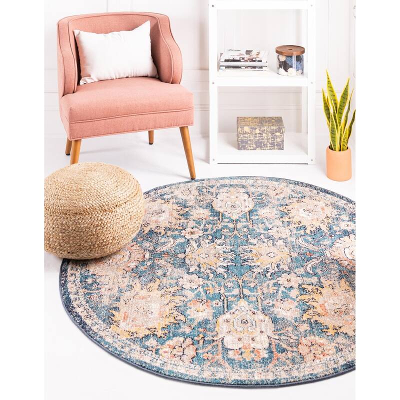 Traditional Nixa Collection Area Rug - 7' Round - Blue