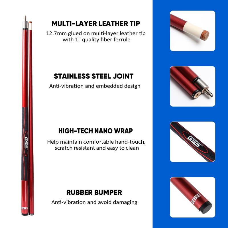 GSE™ Set of 4 Fiberglass Graphite Composite Billiard Pool Cue Sticks. 58" 2-Piece Pool Cue Set for House or Commercial Use
