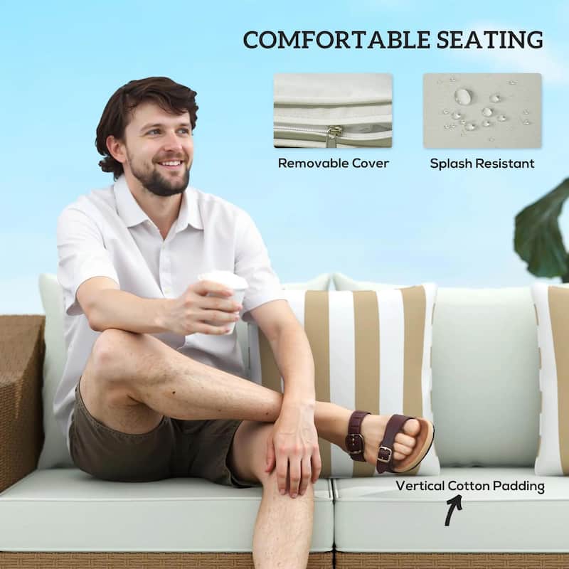 3 Seater Patio PE Rattan Couch with Cushions, 2 Throw Pillows