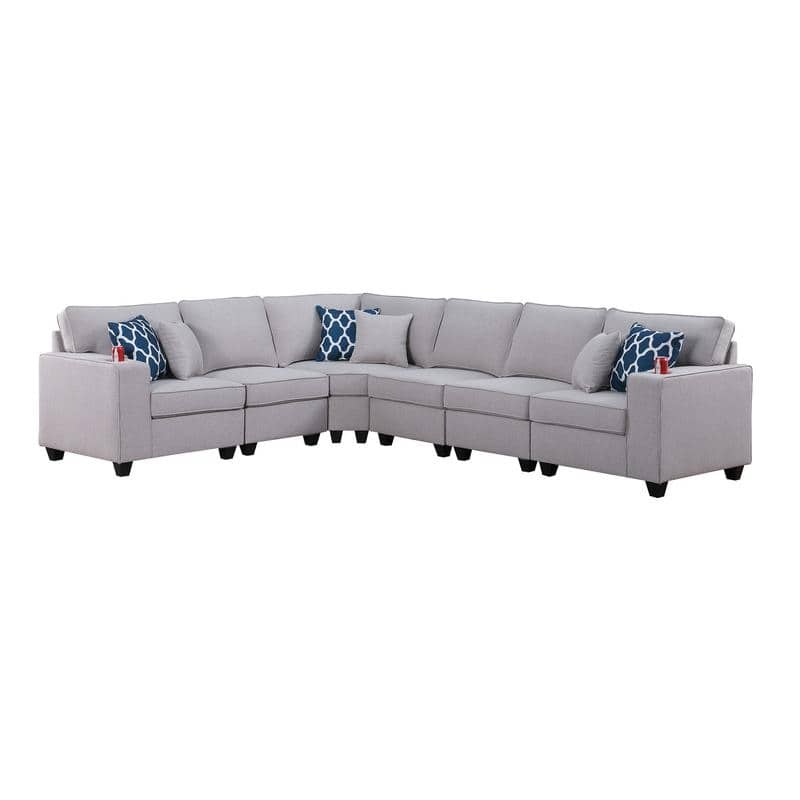 Cooper Linen 6Pc Reversible L-Shape Sectional Sofa with Cupholder