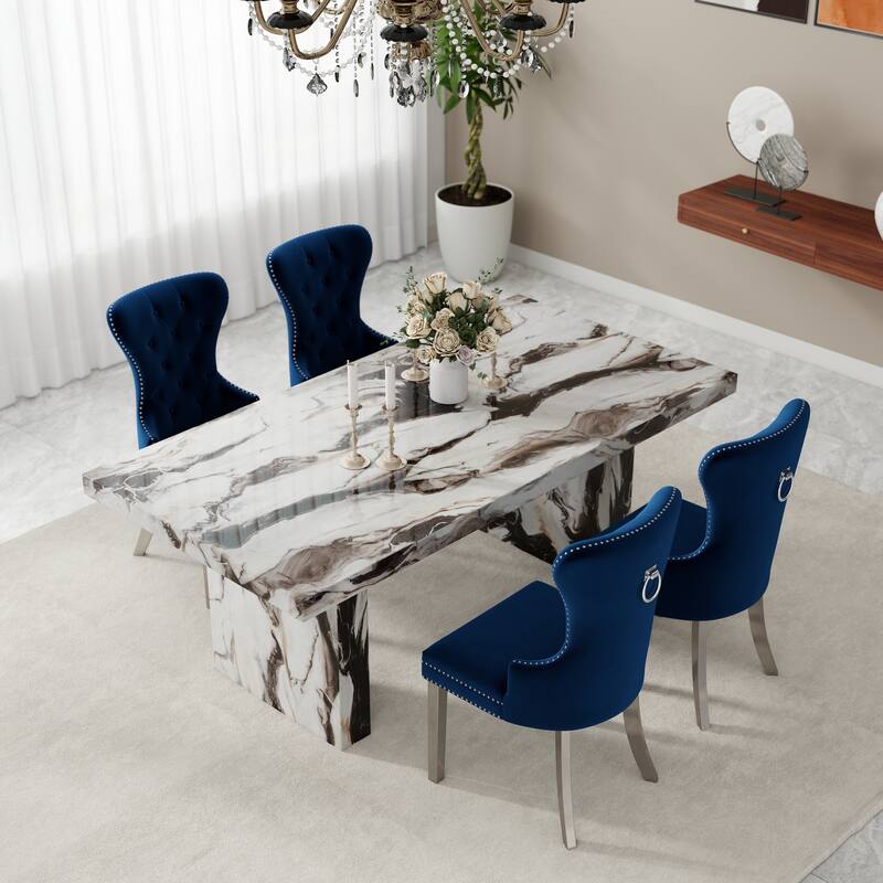 Roundhill Furniture Cavira 5-Piece Modern Faux Marble Dining Set