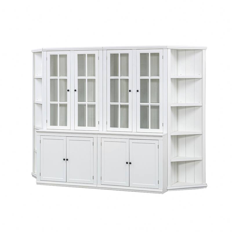 Modular White Curio Bookcase Cabinet w/Glass Doors Buffet Display