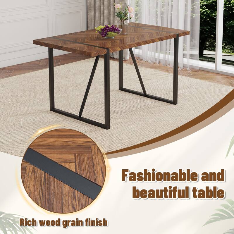 Roomfitters Minimalist Rectangular Dining Table with Textured MDF Top and Black Metal Legs for Modern Interiors