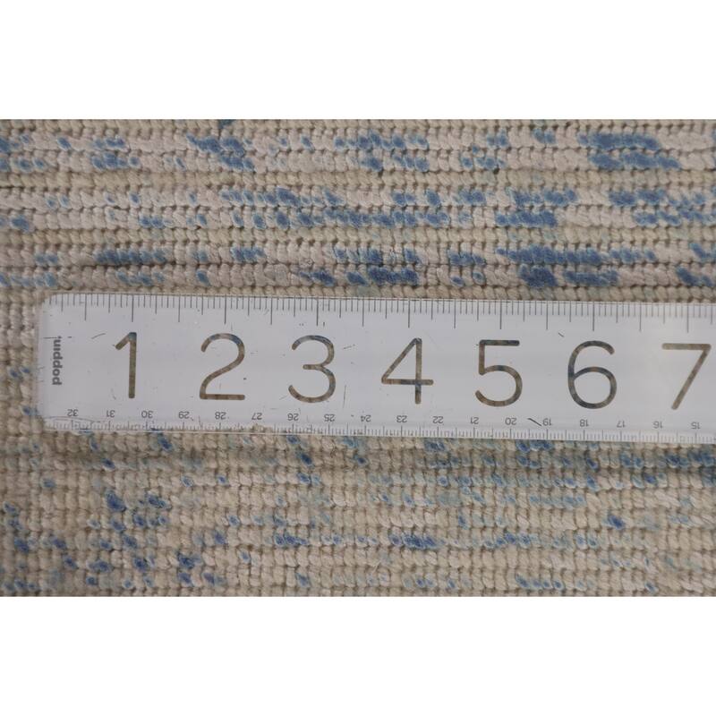 Blue Abstract Modern Accent Rug Handmade Wool Carpet - 2'8"x 5'0"