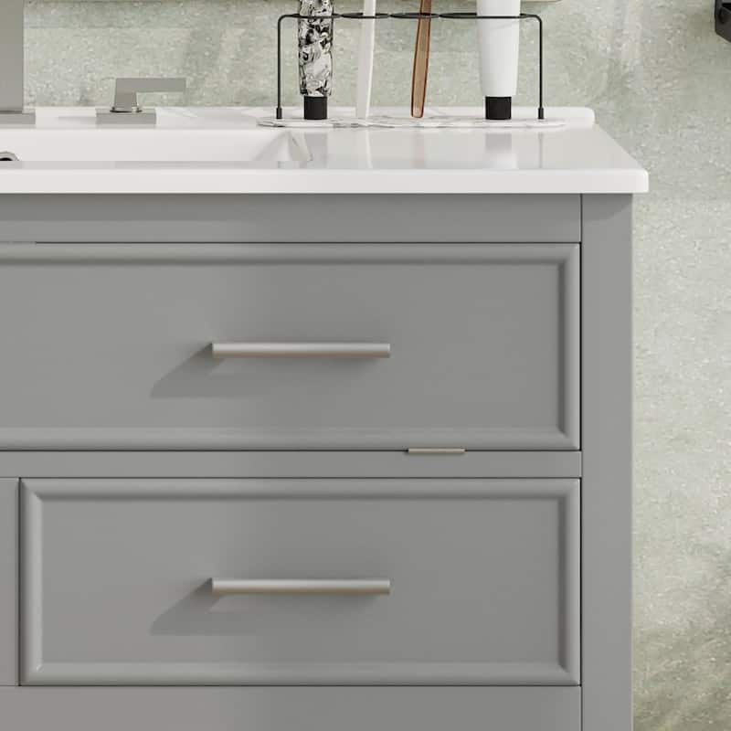 36" Vanity with Ceramic Sink,Vanity with Tip-Out Tray and 2 Full-Extension Drawers,Pulls and Close Drawer Slides Design