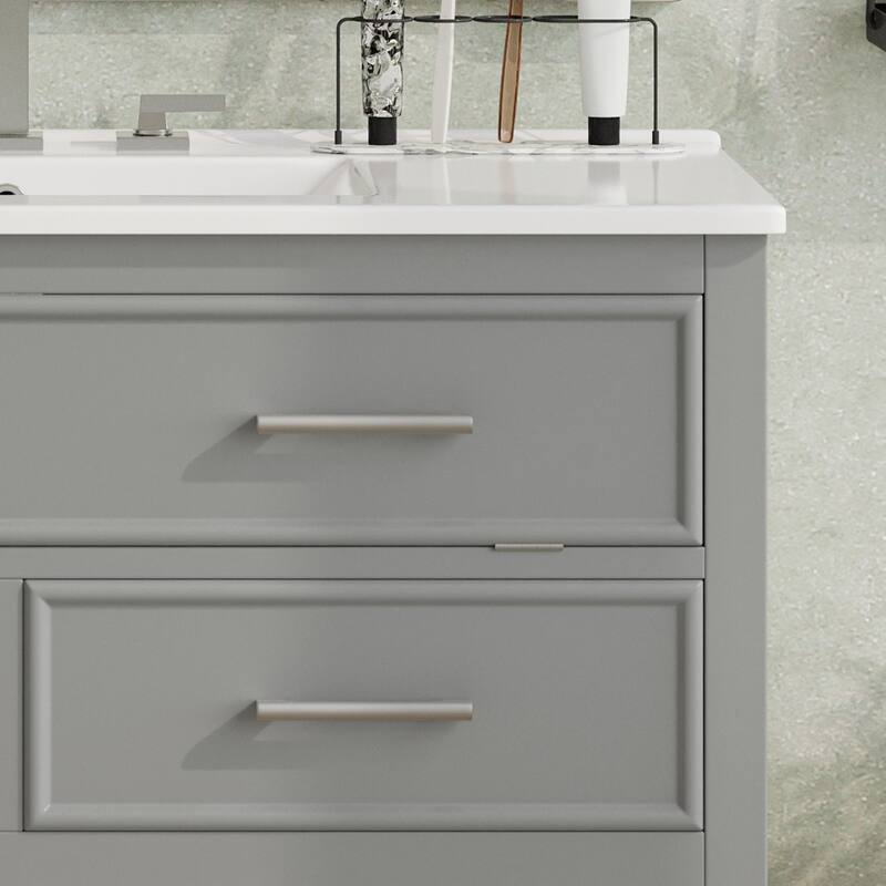 Bathroom Vanity with Sink, Multi-Functional Wood Bathroom Cabinet, Vanities Set with Open Shelf, Tip-Out Tray & 2 Drawers