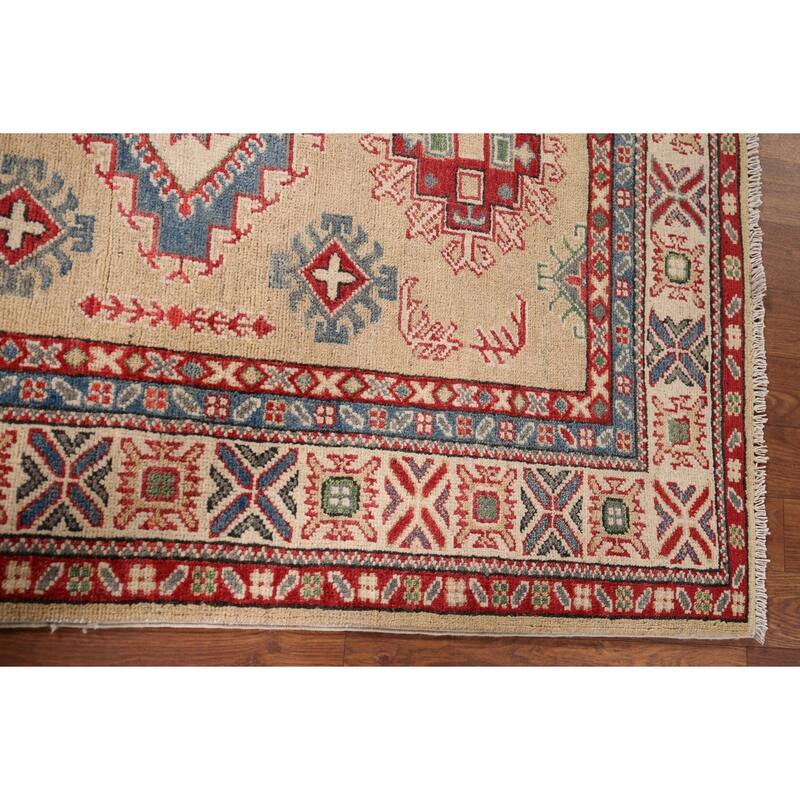 Oriental Kazak Foyer Rug Hand-Knotted Traditional Beige Wool Carpet - 3'4" x 4'7"