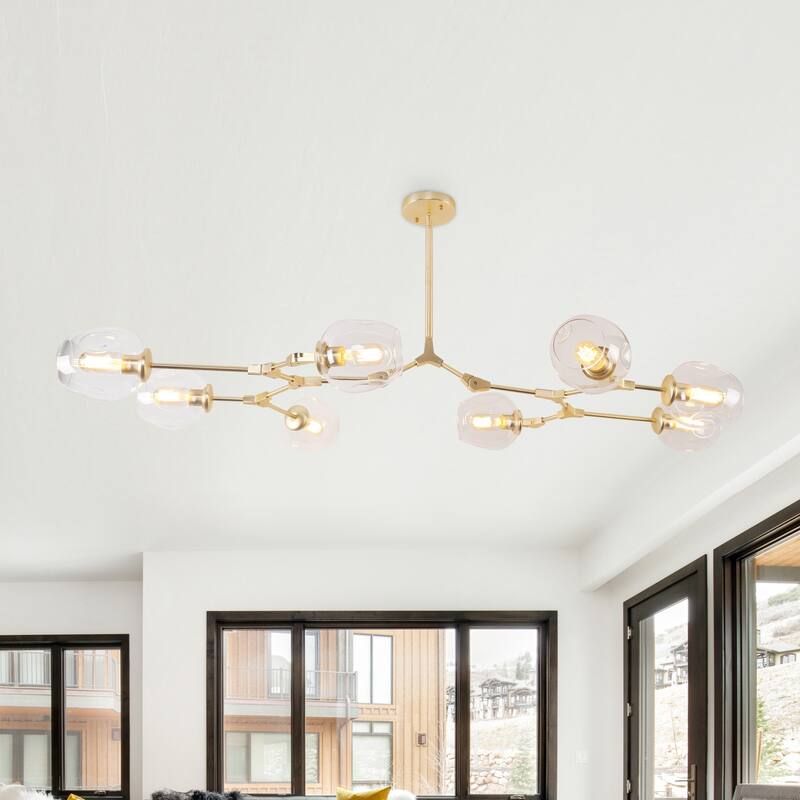 Oaks Aura Mid Century Modern 8-Light Gold Ceiling Light Adjustable Sputnik Chandelier