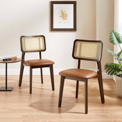 Art Leon Cane Backrest Leather Dining Chairs (Set of 2)