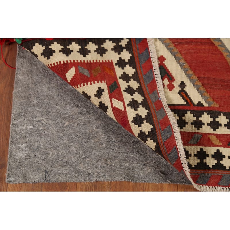 Kilim Qashqai Persian Vintage Runner Rug Hand-Woven Wool Carpet - 4'5"x 10'3"