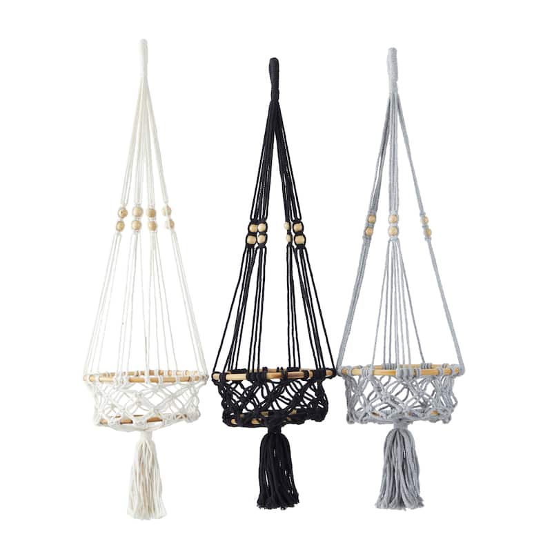 Multi Colored Cotton Fabric Handmade Hanging Macrame Wall Planter (Set of 3)