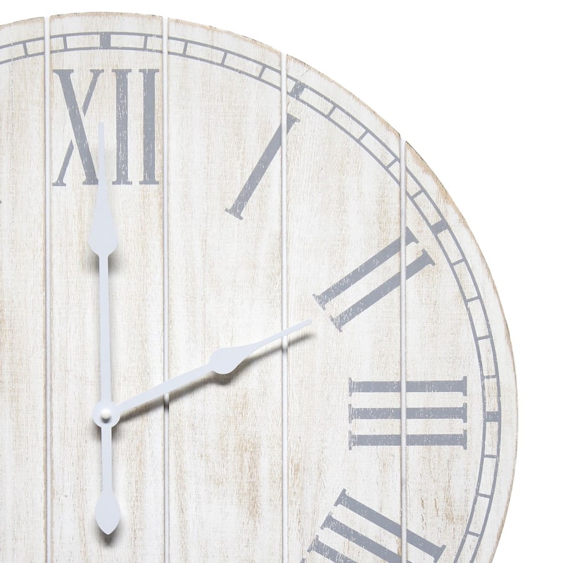 Country Rustic Coastal Round Wooden Wall Clock - 23" - White
