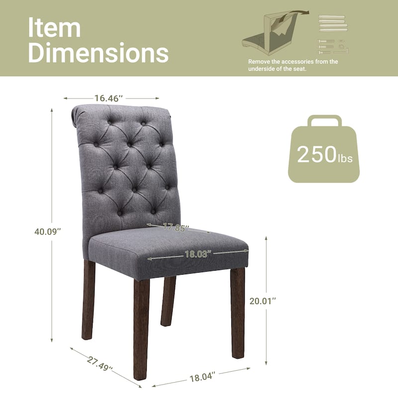 RENEWLINE Tufted Parsons Dining Side Chairs ,Upholstered Fabric Dining Chairs Kitchen Chairs with Padded Seat(Set Of 2)