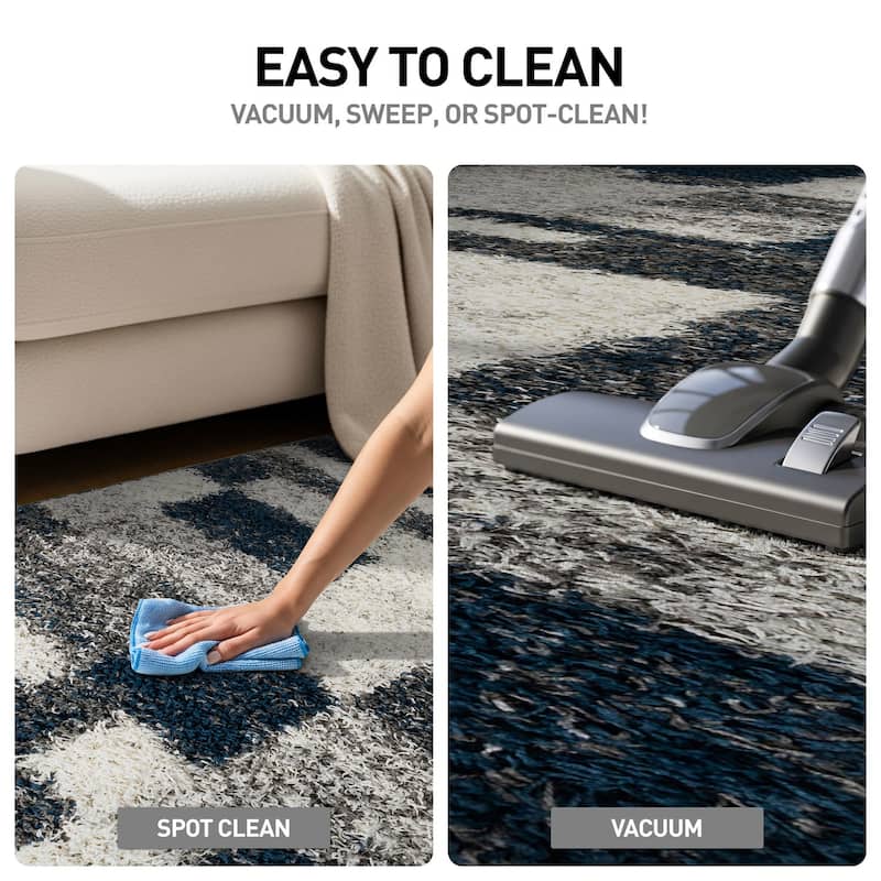 World Rug Gallery Distressed Modern Boxes Plush Shag Area Rug