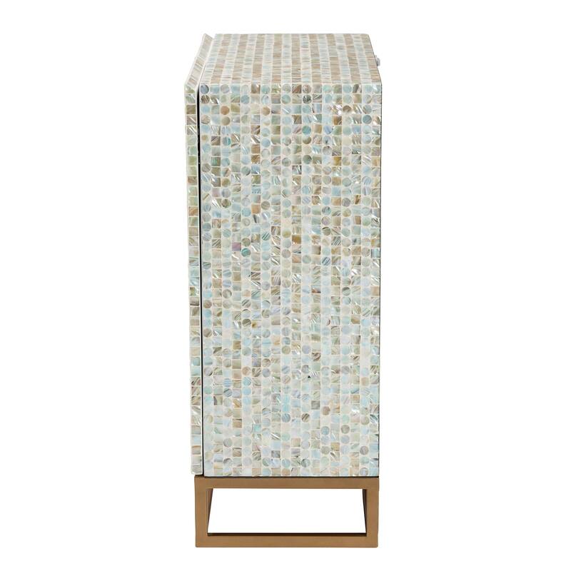 Quintus Modern Bohemian Multicolor Mother of Pearl and Gold Metal Storage Cabinet