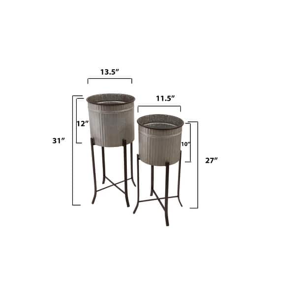 dimension image slide 0 of 3, Corrugated Metal Planters on Stands