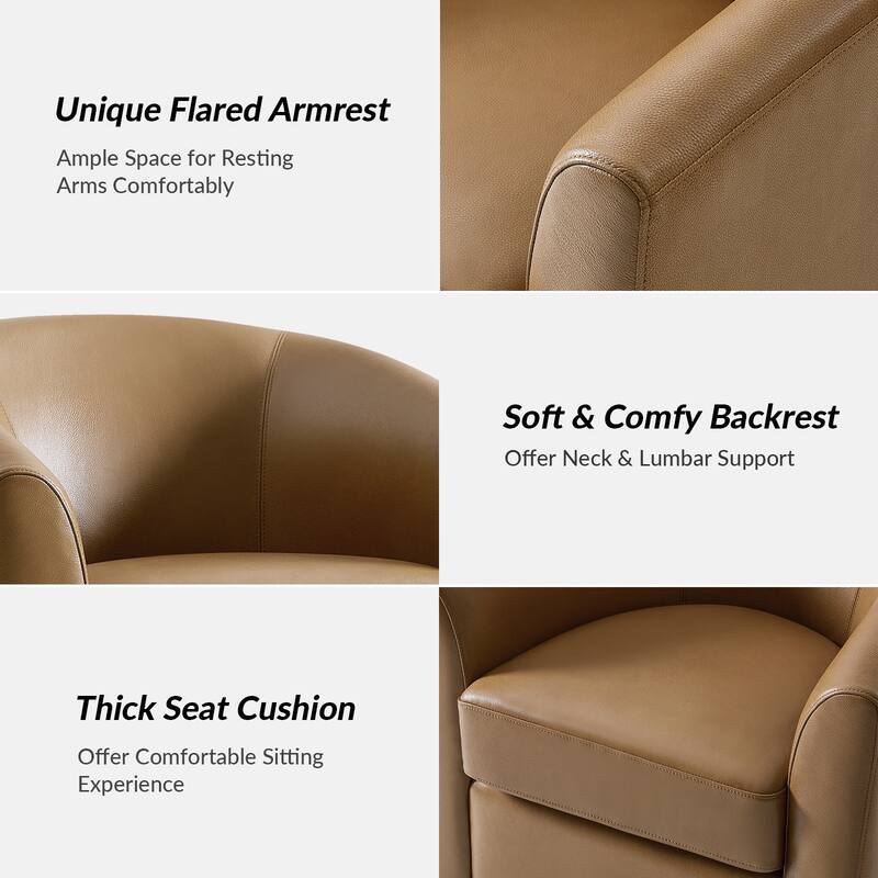 Althea Modern Genuine Leather Swivel Barrel Chair with Solid Wood Base Set of 2 By HULALA HOME