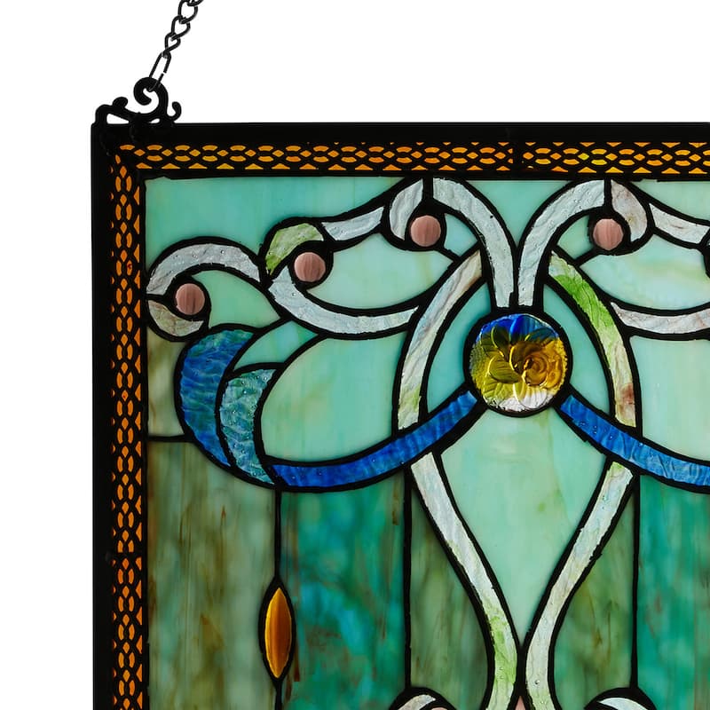 River of Goods Brandi's Tiffany Style Stained Glass Green 26-inch Window Panel - 15"L x 0.25"W x 26"H