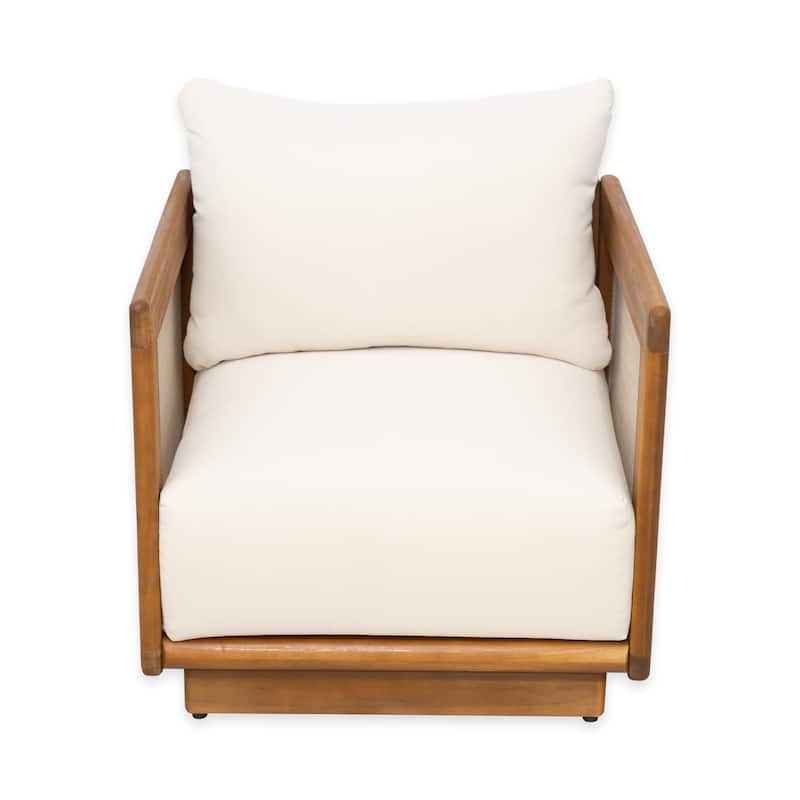 Christopher Knight Home - Amadeus Acacia Wood Patio Club Chair - 1 Piece - Teak Finish+Beige Cushion+Fawn Textilene