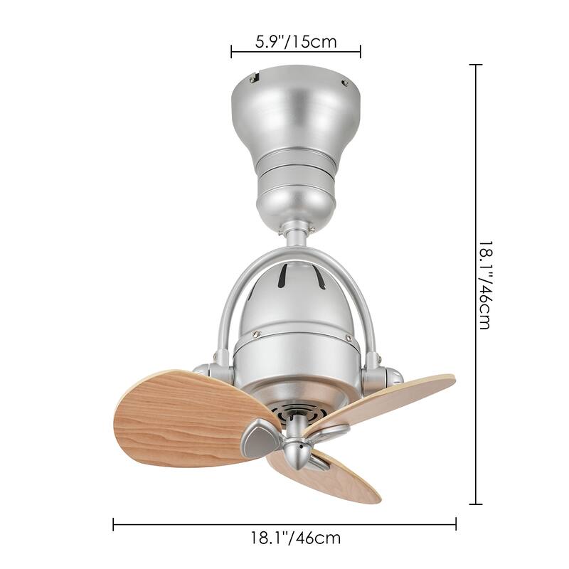 3-Blade Mid-Century Modern Solid Wood & Silver Metal Ceiling Fan with Remote for Living Room - 18.1 in. W x 18.1 in. H