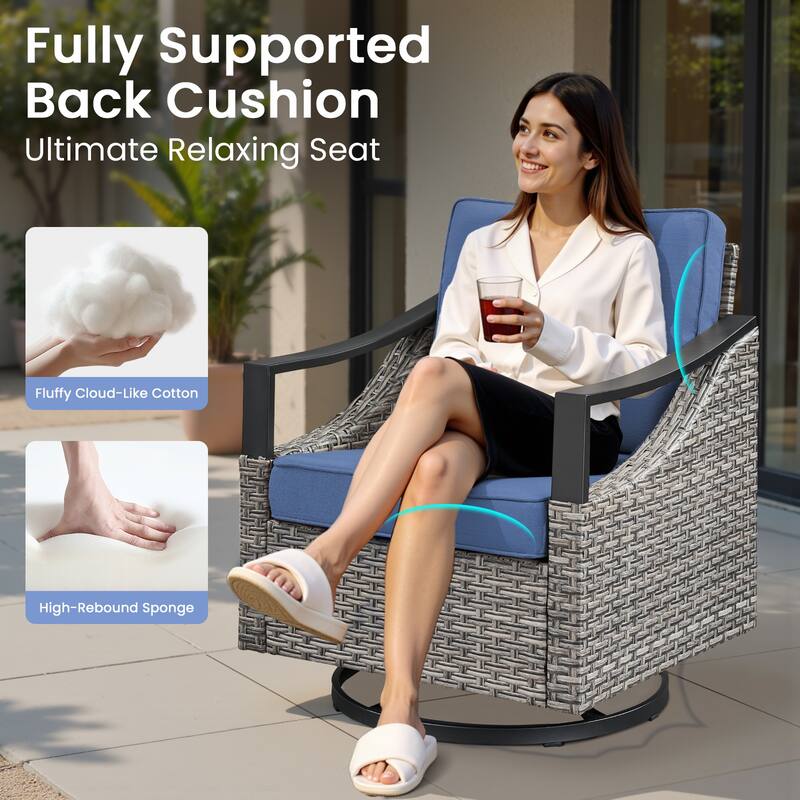 Pocassy 4-Piece Outdoor Patio Sofa Swivel Glider Chairs with Ottoman