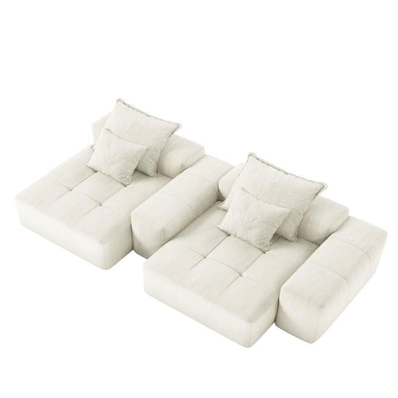 Oversized Modular Sectional Sofa w/ Armrest, Chenille Soft Cushion Sofa w/ 4 Pillows, 4 PCS DIY Combination Tufted Sofa