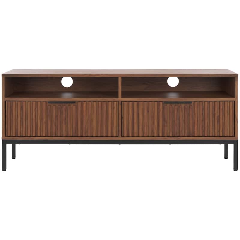 SAFAVIEH Lylia 2-Drawer 2-Shelf Entertainment Media Stand (Fits up to 65" Flatscreen TV) - 60.4 in. x 15.6 in. x 24.8 in. - Walnut/Black