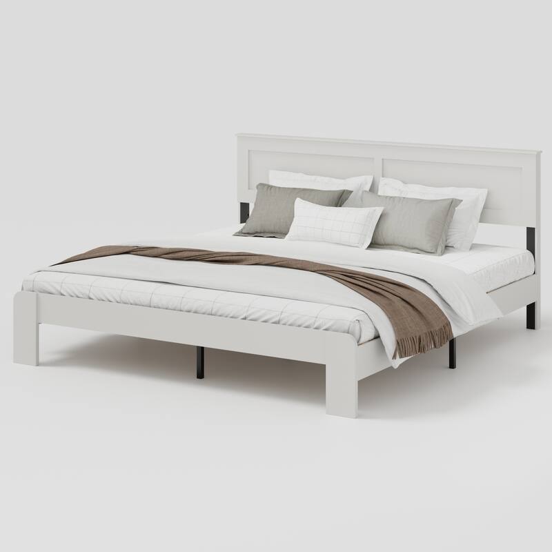 Wooden Platform Bed Frame with Large Under Bed Storage
