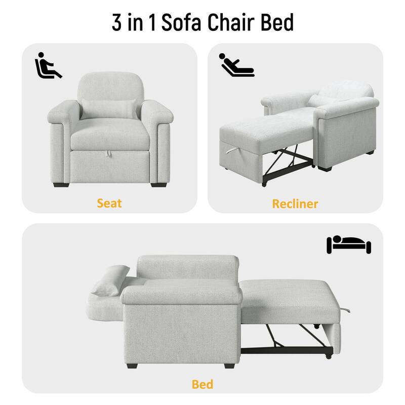 Living Room Lounger Chair 3 in 1 Convertible Sleeper Chair with Pillow