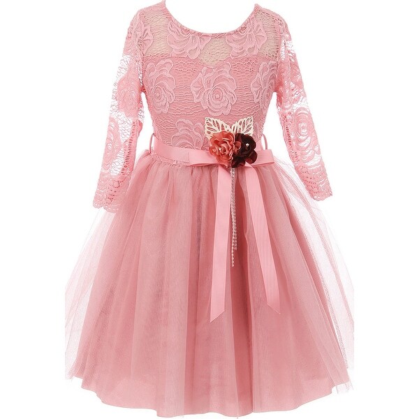 Floral Lace Top Tulle Flower Girl Dress USA Rose JKS 2098 Overstock