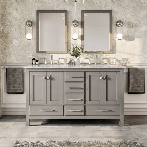 Eviva Aberdeen Grey Transitional 72-inch Double Sink Bathroom Vanity w/ White Carrara Top