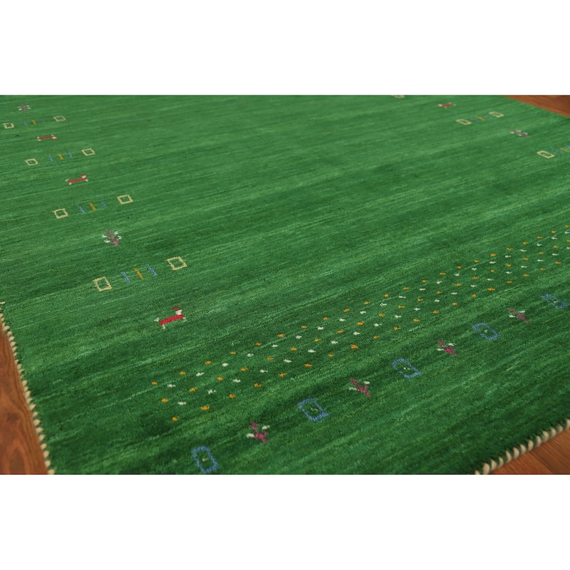 Green Gabbeh Oriental Rug Hand-Knotted Wool Carpet - 5'0" x 7'6" - 5'0" x 7'6" - Green