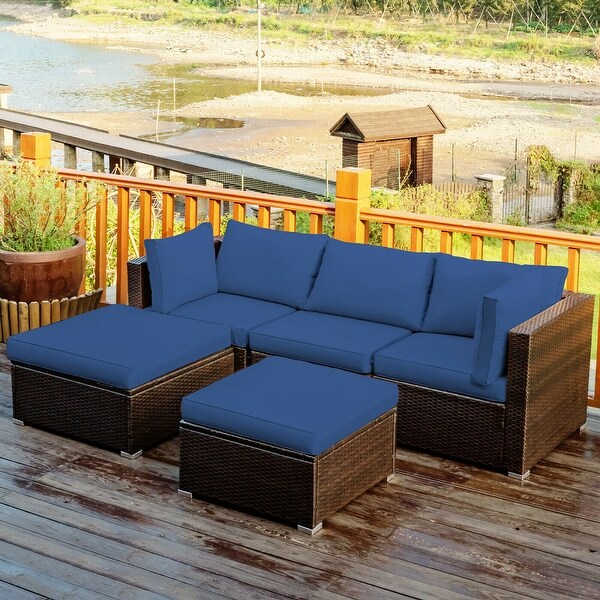 Costway 5PCS Patio Rattan Furniture Set Sectional Conversation Set
