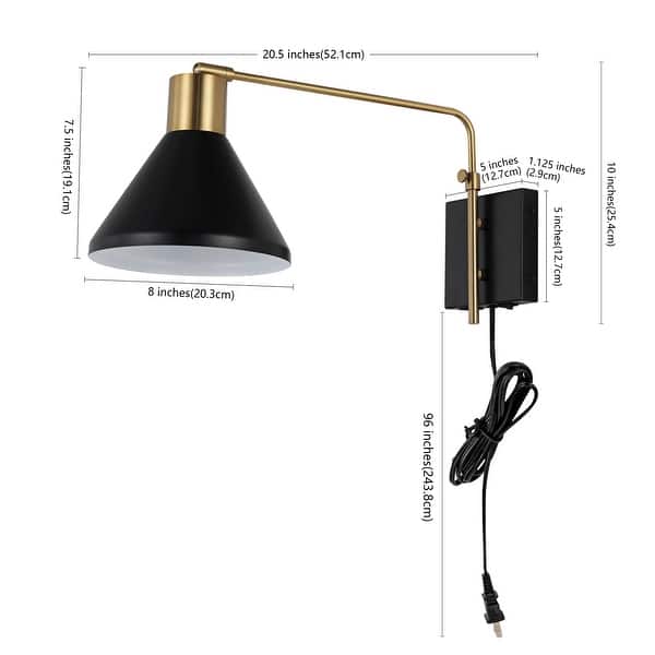 dimension image slide 0 of 5, Justina Swing Arm 1-Light Modern Midcentury Iron USB Charging Port LED Sconce, by JONATHAN Y