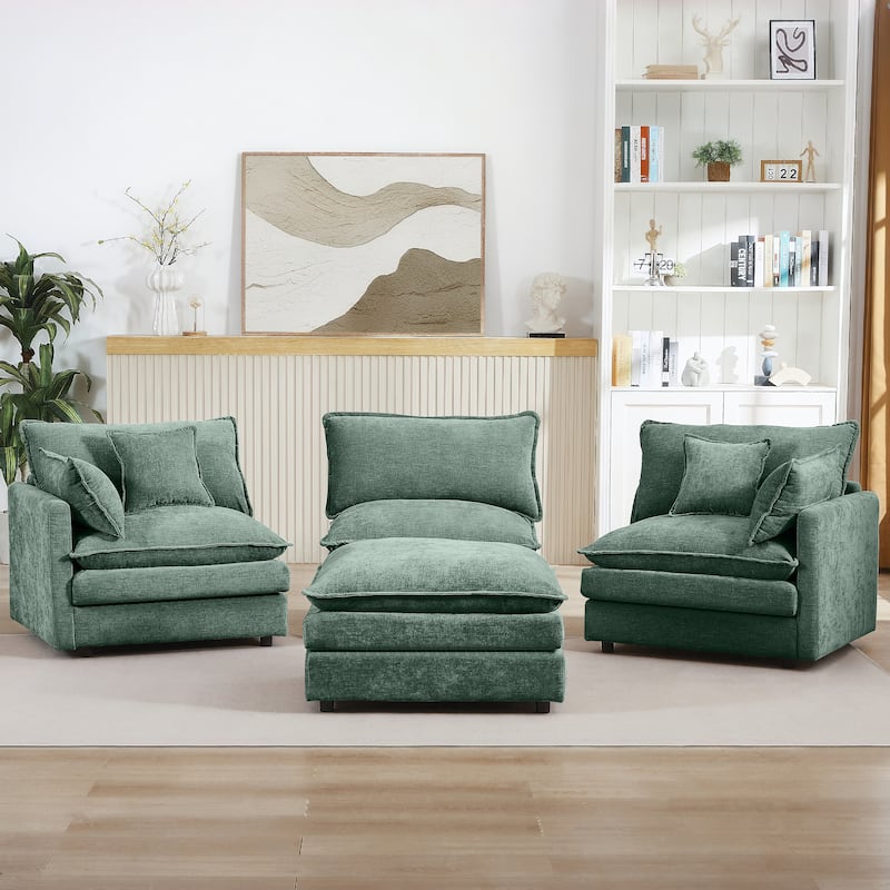 L Shaped Modular Sectional Sofa with Movable Ottoman, Comfy Chenille Upholstered Cloud Sofa, 3 Seater Sofa with Pllows