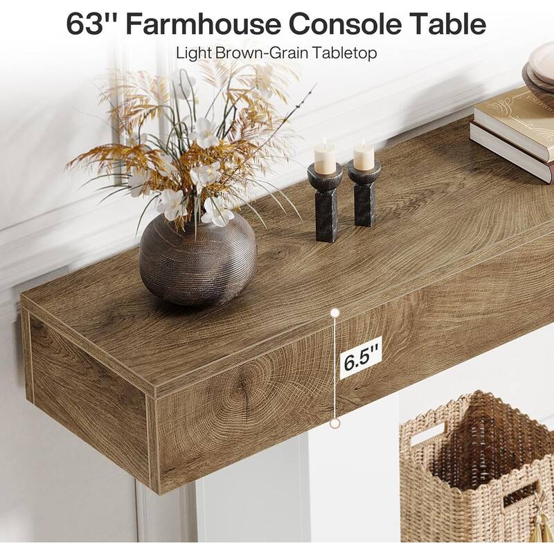 63" Console Table for Entryway, Farmhouse 2-Tier Wood Sofa Table Behind Couch