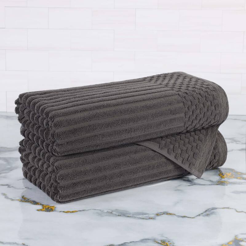 Superior Soho Ribbed Cotton Bath Towel Set of 2 - Dark Grey