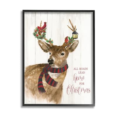 Stupell All Roads Lead Home Christmas Deer Framed Giclee Art by Nan