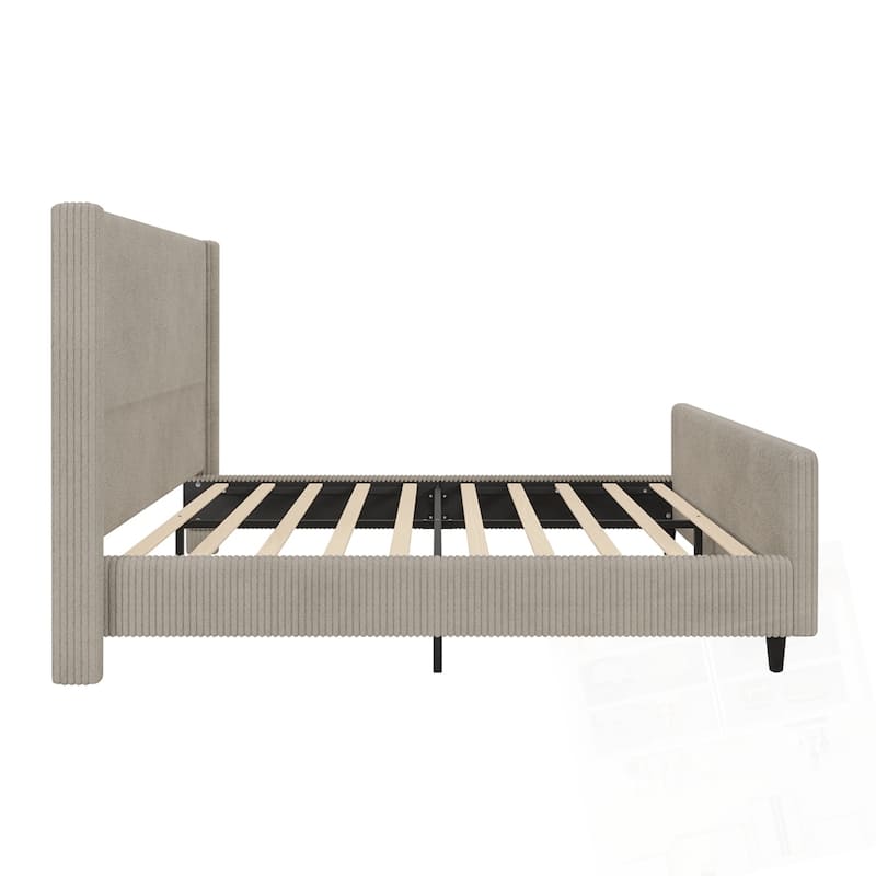 50.7'' High Headboard Corduroy Upholstered Bed Frame