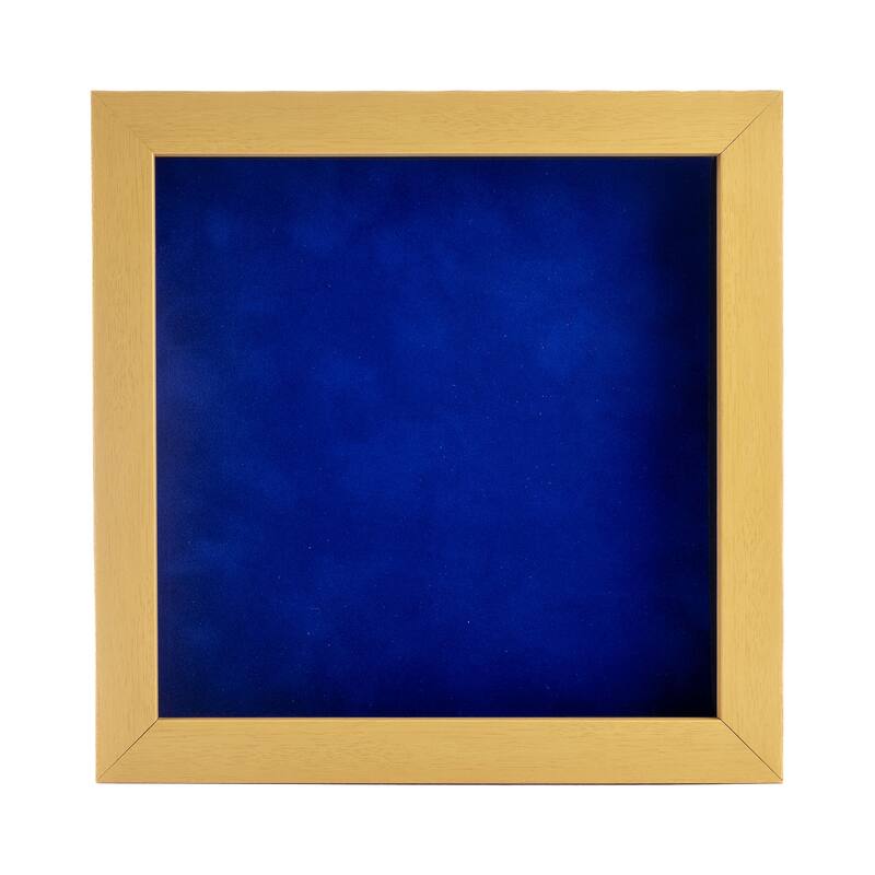 12x12 Shadow Box Frame Natural Wood | With a 3/4" Usable Display Depth | Includes a Royal Blue Real Suede Texture Acid-Free